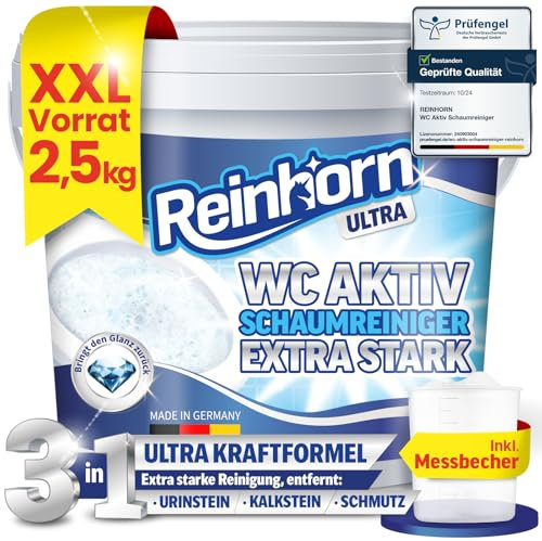 REINHORN WC Aktiv Schaum Reiniger 3in1 Power Kraftreiniger Extra Stark mit Aktivreiniger, Entkalker, Urinsteinentferner, Biofilm Blocker, Schmutzlöser und Versiegelung gegen Neuverschmutzung 2,5 kg