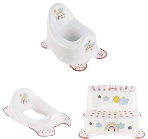 keeeper Arcobaleno Set per la Cura dei Bambini 3 Pezzi: Vasino + Sedile del Water + Scaletta a Due Gradini, Bianco