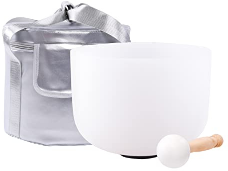 10 Inch Frosted 432Hz Perfect Pitch E Note Solar Plexus Chakra Quartz Crystal Singing Bowl for Sound Healing, Meditation & Chakra Balancing, Includes Mallet, O-ring, Carrier