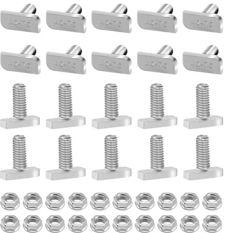 BEASAFY 20 Stück Hammerkopfschrauben M8 x 20 Edelstahl A2-70 mit Sperrzahnmuttern Flanschmuttern, T M8 Schrauben, Hammerkopfschraube Set für PV Solar Montageschienen, Gewächshaus und Photovoltaik