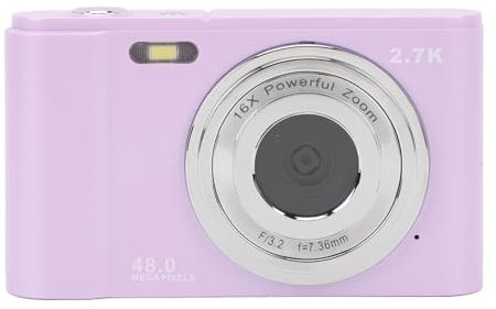 Digitalkamera, Tragbare 48 MP HD Kompaktkamera mit 2,88 Zoll Bildschirm, 16-fachem Digitalzoom, LED Fülllicht, Integriertem Mikrofon, Kleine Kamera für Unterwegs (helles Lila)