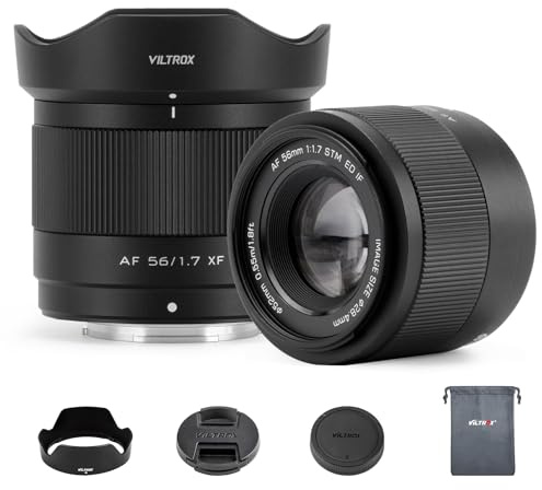 VILTROX 56mm F1.7 SLR Camera Lens X-Mount AF APS-C Large Aperture Wide-Angle Auto Focus Format Portrait Lens for Fuji X-A1/2/3/5/7/10 X-E1/E2/E2S/E3/E4 X-H1 X-M1 X-PRO1/PRO2/PRO3 X-T1/T2/T3/T4