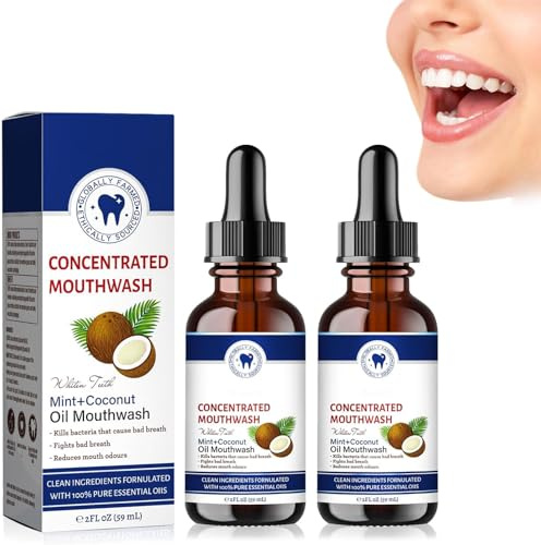 Enjuague bucal de aceite fresco de coco, enjuague bucal de aceite de coco, extracción de aceite de coco para dientes, enjuague bucal natural para blanquear los dientes, aliento fresco y enjuague bucal
