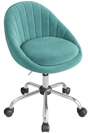 WOLTU Homeoffice Stuhl, Bürostuhl ergonomisch, Schminkstuhl drehbar, Drehstuhl mit Rollen, Schreibtischstuhl 150 kg belastbar, für Arbeitszimmer Schlafzimmer, Samt, Türkis, BS167ts