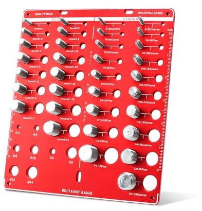 KAOLALI 34 Bit Nut and Bolt Thread Checker, Thread Size Checker with 8 Drill Bit Gauge, Thread Gauge Identifier for 19 Standard & 15 Metric, Aluminum Board Steel Bolts