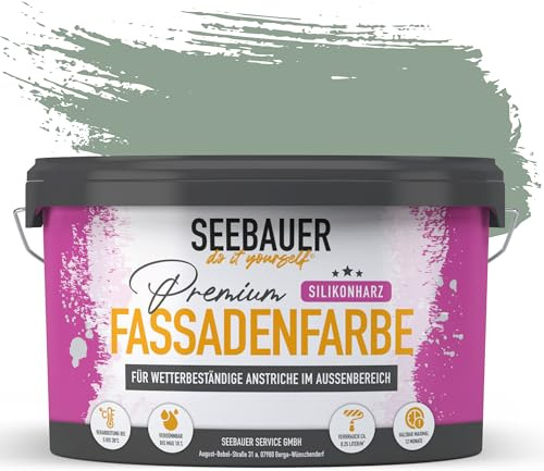 SEEBAUER diy Silikonharz-Fassadenfarbe Grün 2,5L für Außen (No. 763 Nordic Wood) Selbstreinigende Fassadenfarbe mit Lotuseffekt - Geeignet für Putz, Mauerwerk und Beton