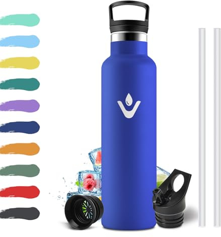 Botella Agua 750ml, Cantimplora Termica con Pajita, Aislamiento al Vacío de Doble Pared, sin BPA, a Prueba de Fugas, Cantimplora Gimnasio Ideal para Adultos, Escuela, Oficina, Viajes, Senderismo