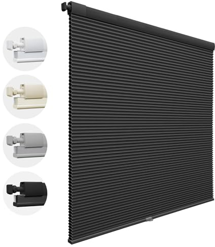 Keego No Drill Cellular Shades Blackout Cordless Pleated Blinds Thermal Window Blinds for Bedroom Living Room Kitchen (Black, Custom Size)