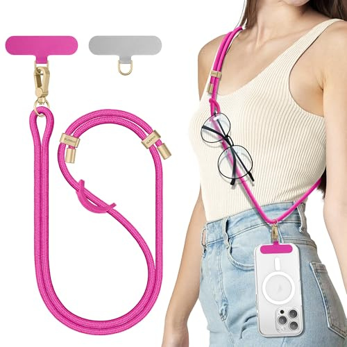 SURPHY Cordino per Cellulare da Polso, Patch Universale*2, Cordino per Telefono in Bicolore Regolabile,Adatto per iPhone/Samsung/Xiaomi/Redmi e Qualsiasi Custodie per Smartphone,Rosa Caldo