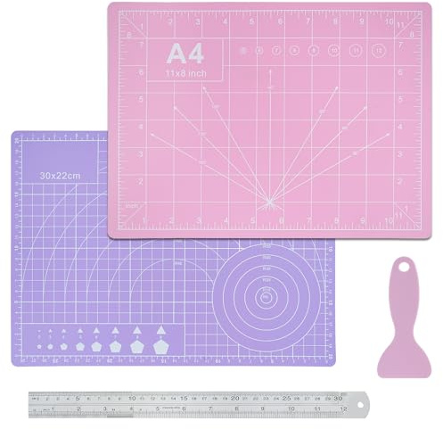 COEWUR A4 Cutting Mat 30cm x 22cm - Crafting Board Mat, Self Healing, Double-Sided, Non-Slip Surface - for Quilting Sewing Scrapbooking Patchwork Arts Hobby Project- with Grid Lines Scale Pink/Purple