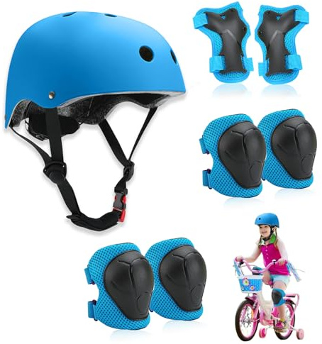 Zyluniy Conjuntos de Patinajes, Set de Protección Patinaje, Transpirable y Ajustable, niños Rodilleras Conjunto para Bicicleta, monopatín, Scooter (para niños a Partir de 3 años, Azul)