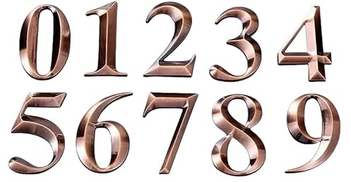 NanTun Numeri civici in bronzo 3D per cassetta postale, 5 cm, autoadesivi per casa, appartamento, hotel, magazzino, ufficio, scuola, numeri da 0 a 9
