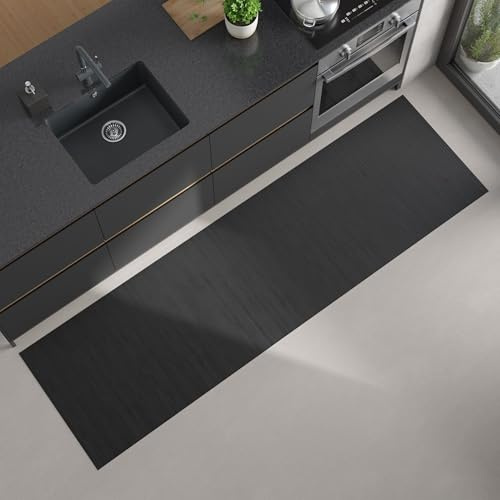 DE-COmmerce Bambus Küchenläufer Flow Steel Maß ca. 60 x 120 cm pflegeleicht Küchenteppich Bambusteppich Teppich ohne Bordüre rutschhemmend