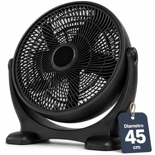 BAKAJI Ventilatore Da Terra In Plastica ABS Con Pala da 45 cm Inclinabile Potente Motore a 3 Velocità, Testa rotabile con angolo di inclinazione fino a 100° (Pala 45 Nero)