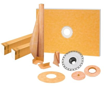 Schluter Kerdi Shower Kit with Shower Tray, Curb, Waterproofing Membrane, Strips & Seals - PVC Plastic, 38 x 60 Tray Size, Center Outlet Position - KSK9651525PVC