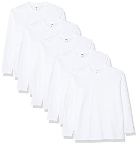 Fruit of the Loom Men's Original Long Sleeved Tee, 5 Pack Regular Fit Crew Neck Long Sleeve 5 T - Shirt, White (White 30), Small (Manufacturer Size:S)