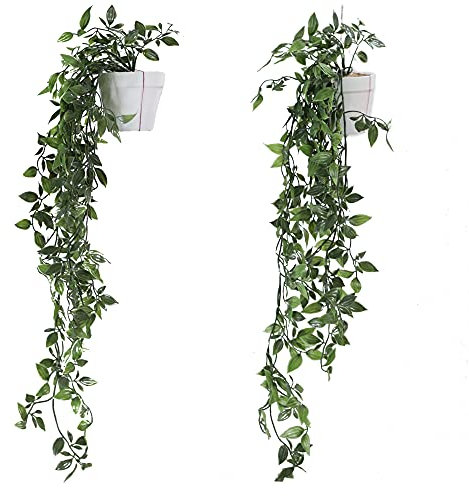 DANISCH Set of 2 Hanging Artificial Plants Vines Plants Plastic Fake Plants Plant Pot Plant for Home Kitchen Garden Office Wedding Hanging Pot Wall Decoration Indoor Outdoor (White)
