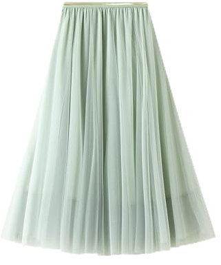 DISSA Damen Plain A-Linie Rock Grün Midi Tüll Rock,Einheitsgröße,S0803