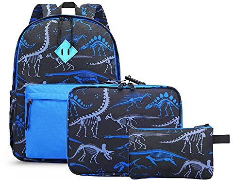 NICE CHOICE Preschool Backpack Kindergarten Elementary School Toddler Backpacks With Lunch Bag Pencil Case Set(Blue Dinosaur Set)