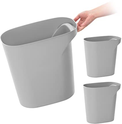 IRIS USA Small Trash Can Wastebasket with Handle, 6 Gallon / 24 Quart, 3-Pack, for Bathroom, Office, Bedroom, Under Sink, Kitchen, Garbage - Gray