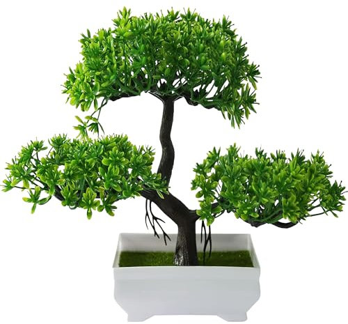 Bonsai Artificiel Realiste, 18x27 cm, Decoration Interieur et Exterieur, Plante en Pot, Maison, Chambre Bureau, Plante Verte, Fausse Plante Interieur