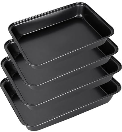 GOYADA 4PCS Baking Trays for Oven Non Stick, 3-Sizes Carbon Steel Oven Trays 30/32/34cm, Black Deep Roasting Tins Baking Tray Set for Oven Kitchen Home - Dishwasher Safe