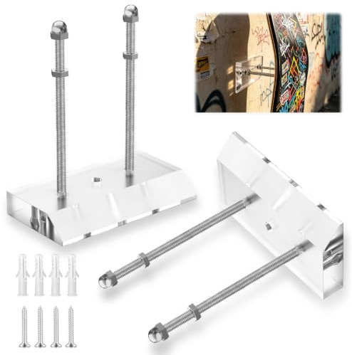 2 Piezas Soporte de Pared Flotante con Tornillos para monopatín para Monopatín Soporte Pared Skateboard Acrílico Soporte para Patineta para Exhibición y Almacenamiento