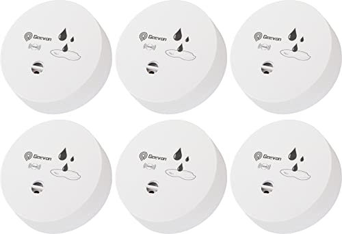Geevon Wassermelder Wasseralarm 6 Stück, 100dB Wasserwarner, Wassersensor Alarm, Batteriebetrieben für Keller, Badezimmer, Waschküche, Küchen, Garagen und Dachböden (Lieferung mit Batterie)