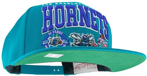 Mitchell & Ness NBA/HWC Champ Stack Cappellino Snapback da Baseball - Charlotte Hornets, Turchese, 100% Poliestere, Regolabile, Uomo, Donna, Bambino, Unisex, Primavera, Estate, Autunno, Inverno