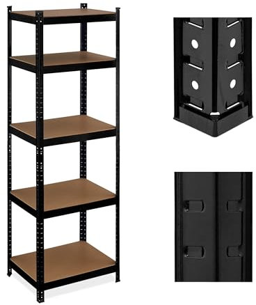 Relaxdays Schwarzes Schwerlastregal, HBT 180x60x45 cm, 500 kg, 5 Ebenen, Keller, Garage, Lagerregal zum Stecken, Stahl, 80%, Schwarz