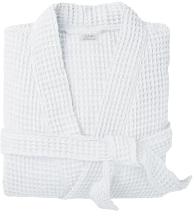 Allure Bath Fashions Unisex Bathrobe Lightweight Textured Waffle Robe - Soft Hotel Spa Dressing Gown, Kimono (Small/Medium, White)