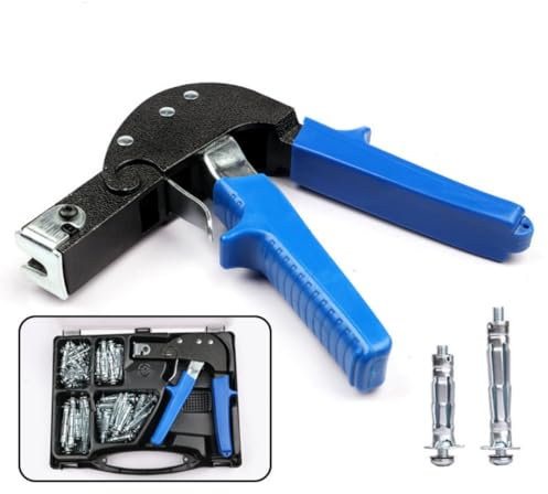 MEETOZ Juego de 72 anclajes de pared huecos, fijaciones de cartón yeso resistentes y herramientas de ajuste de anclaje de pared, juego de pistola remachadora con funda de transporte, para cavidad,