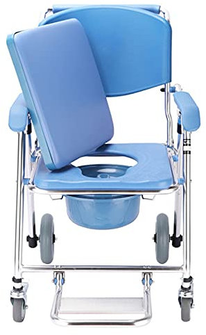 Commode Mobilstol, hopfällbar toalettrullstol, rullstolsduschtransportstol, rullstol över toaletten med toalettstol och vadderat sits ryggstöd Dusch