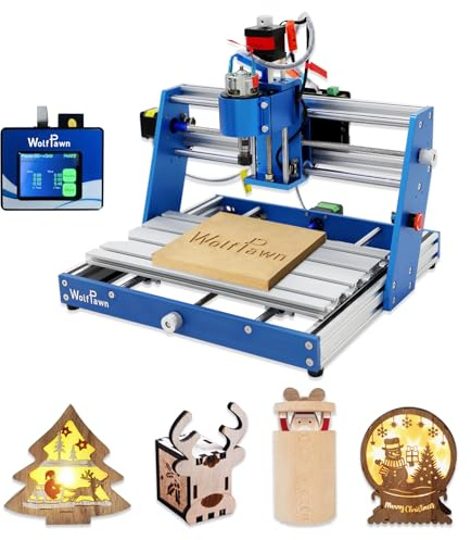 WolfPawn 3018 CNC Machine All-Metal CNC Router Machine, with Offline Controller/Emergency-Stop 3 Axis Plastic Acrylic PCB PVC Wood Carving Milling Engraving Machine, XYZ Working Area 300x180x60mm