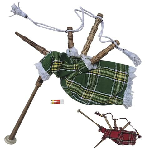 Kids Playable Mini Bagpipe Sheesham Wood Starter Instrument | Scottish Bagpipe for Children & Beginners | Includes 2 Reeds | Fun Learning Musical Toy (Irish Green)