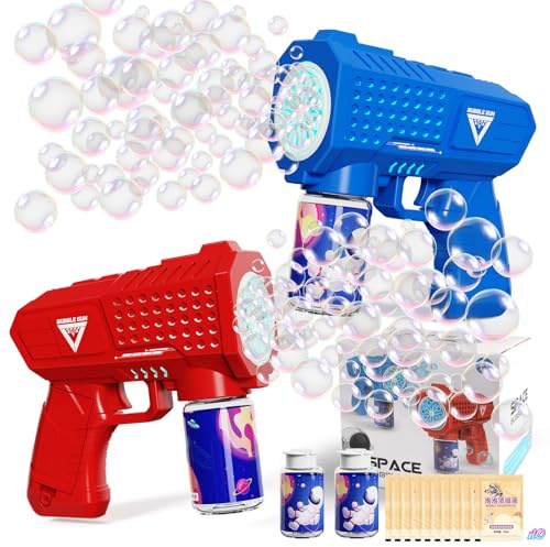 WanJJXW Bubble Gun 2 Pack with LED,Automatic Bubble Machine for Kids,Outdoor Toys Bubbles for Kids Boys and Girls 3-8 Year Old,Easter,Birthday,Party,New Year