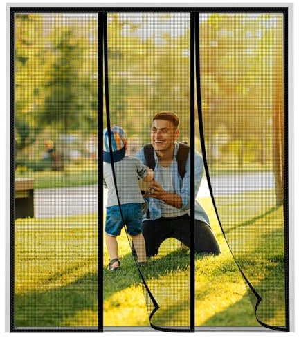 Puerta de malla magnética 225x230cm Negro Pantalla de puerta antimosquitos antiinsectos sin perforación para puertas de pasillos y patios