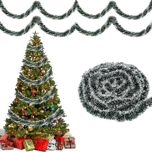 GUI-rnalda Na-vidad 10m, GUI-rnalda de Oropel Na-vidad, Espumillon Arbol Navidad, Guirnalda para Arbol Navidad, para Decoraciones Navideñas en Interior y Exterio
