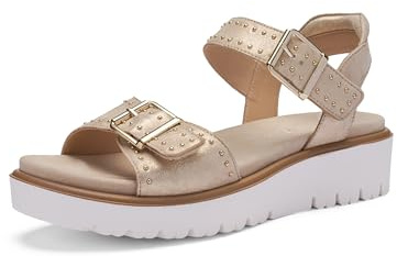 ARA Women's Buttercup Strap Sandal, Shell Nuvolakid Metallic Smooth Leather with Hook and Loop, 4.5 cm Wedge Heel, Size 39M (EU) / 8-8.5 (US)