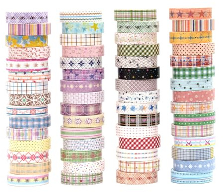 Songdao 60 rouleaux Valeur Washi Tape Set, Arts rétro Ruban Adhésif Décoratif Modèle de base Masking Tapes pour Arts, Bullet Journal, Scrapbooking, Bricolage, Emballage