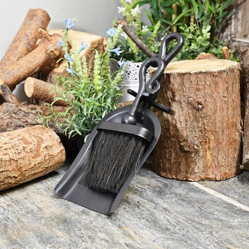 Malvern Black Fireside Brush & Pan Set – Heavy Duty Fireplace Tool with Ergonomic Handles – Compact Ash & Debris Removal, Hearth Accessories for Log Burner Open Fire Fire Pit