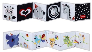 Tiny Love Dubbelsidig Första Bok, Sprakande bok, 0+ Månader, Sensorisk Babybok, Svartvit Design, 2 Sidor, 7 Roliga Aktiviteter, Stödjer Sinnen, Färdigheter och Syn, Magleksak, Born To Party