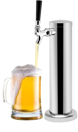 Dispensador de cerveza de acero inoxidable con grifo, columna de cerveza, dispensador de bebidas para fiestas, bares, restaurantes (plata)