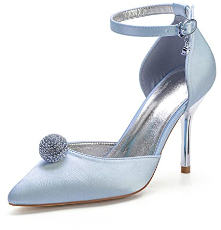 EICOFF Zapatos de Tacón Alto Mujer con Hebillas Bombas con Puntera Cerrada Diamantes Zapatos de Bodas Fiestas Vestir,Sky Blue,40 EU