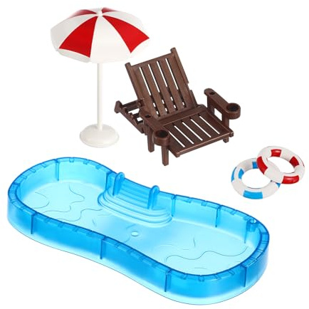 TOYANDONA Kit de piscine miniature pour maison de poupée - Scène réaliste de plage d'été à l'échelle 1:12 avec bouée, chaise longue et parasol - Idéal pour les maisons de poupée et les paysages