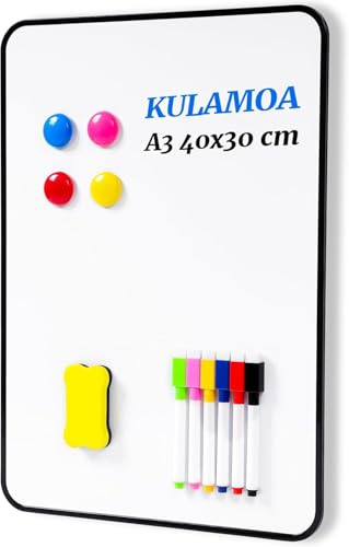KULAMO Whiteboard Magnetwand, A3-Format Doppelseitiges Whiteboard, mit Trocken abwischbare Stifte, Whiteboards Radierer, Magnet, Magnetwand Kann als Unterrichten, Malen und Notieren, 40 x 30 cm
