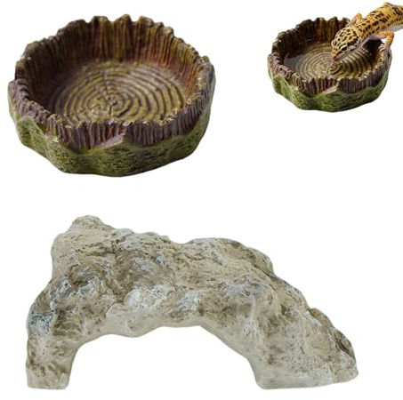 TENGWA 2 Piezas Cueva Escondite para Reptiles Simulación Roca Reptile Hide Hueco Decoración de Cueva Ideal para Esconder Lagartijas Pequeñas Serpientes Tortugas Ranas y Anfibios