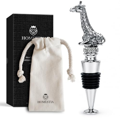 Homestia Wine Stoppers for Wine Bottles, Giraffe Wine Beverage Bottle Stopper, Stainless Steel Reusable Wine Corks with Silicone Seal, Bottle Cover Leak proof Keep Fresh