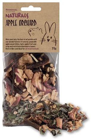 Rosewood Naturals Apple Orchard 75g – Natural Apple Wood, Apple & Blackberry Leaves, Small Animal Treat for Rabbits, Guinea Pigs, Chinchillas, Degus, Hamsters, Gerbils, Mice & Rats