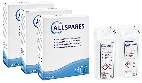 AllSpares Entkalker (6x 100ml) für Kaffeemaschinen geeignet für Delonghi EcoDecalk DLSC200 / DLSC003 / 5513211481 / 5513296011 / DLSC003 / 5513225971 und Braun BRSC003 / AX13210003
